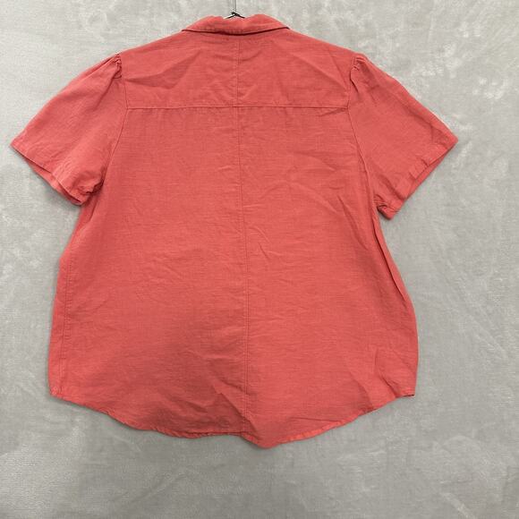 Sundance 100% Linen Shirt Button Up Collared Short Sleeve Coral Women’s Large - Picture 10 of 13